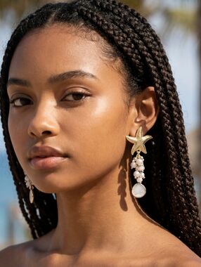 Gold Starfish Pearl Drop Earrings - Women Jewelry